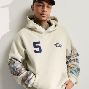Unisex Abercrombie Beige Hoodie with Patchwork Sleeves